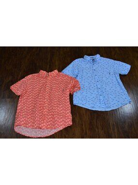 Eddie Bauer Mens Size L Graphic Button Up Fox/Fish Coastal Preppy Outdoor Sport